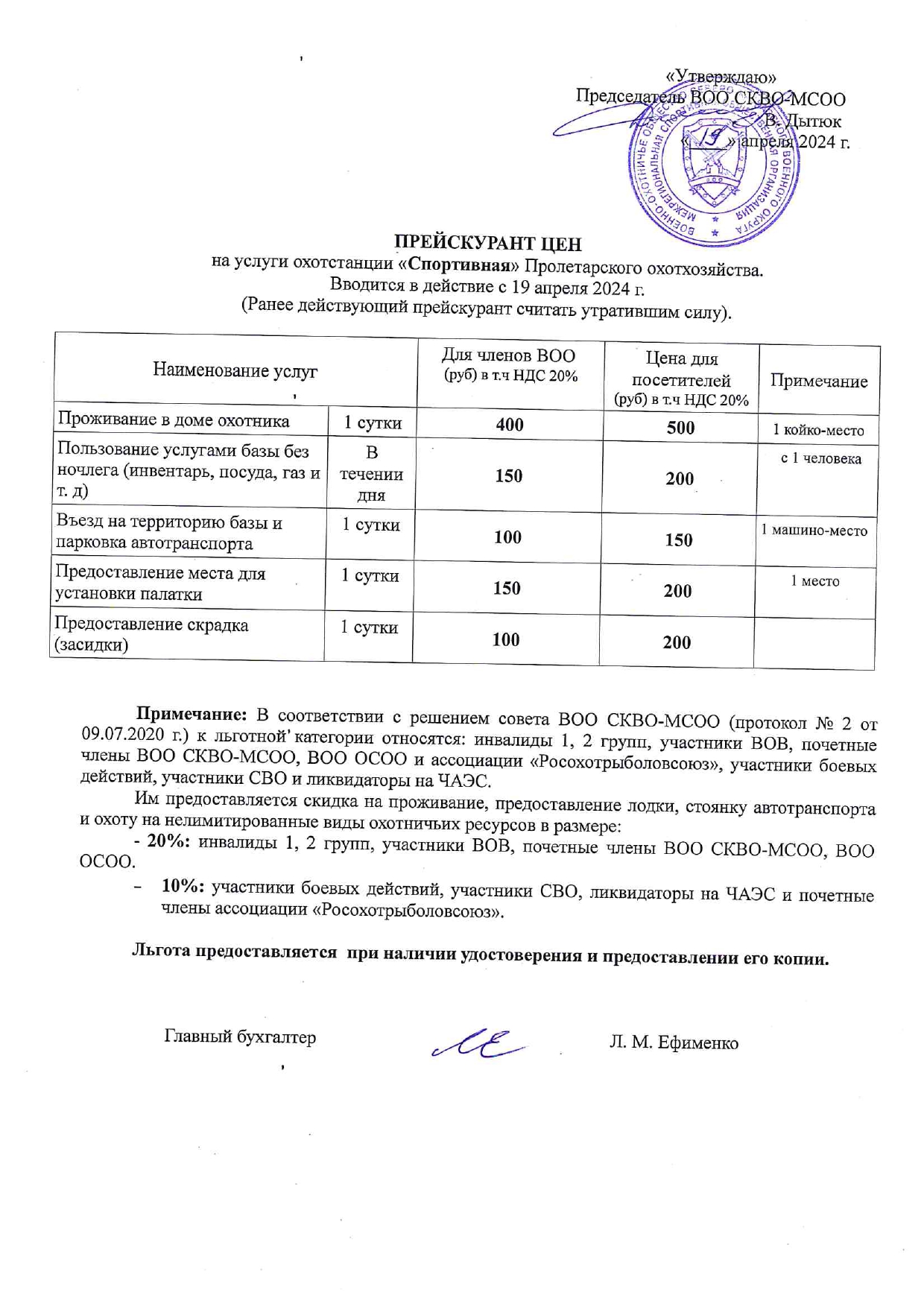 Прейскурант Ох. ст. Спортивная